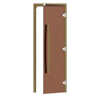 Дверь SAWO 690х1890, стекло бронза, коробка КЕДР, с изогнутой вертикальной ручкой, без порога 