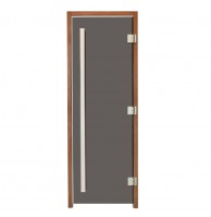 Дверь Lux Edition с вертикальной ручкой, Thermo Noire Wood, серое стекло