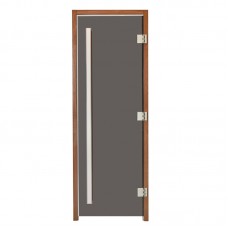 Дверь Lux Edition с вертикальной ручкой, Thermo Noire Wood, серое стекло