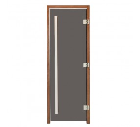 Дверь Lux Edition с вертикальной ручкой, Thermo Noire Wood, серое стекло