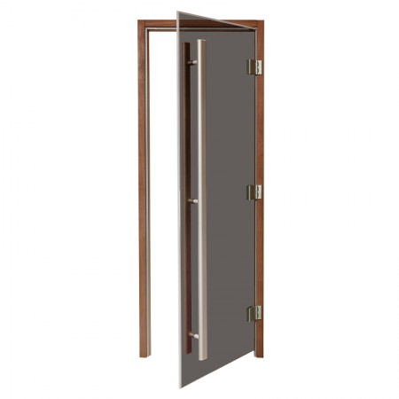 Дверь Lux Edition с вертикальной ручкой, Thermo Noire Wood, серое стекло