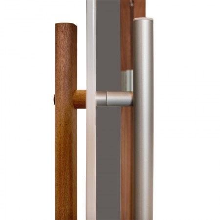 Дверь Lux Edition с вертикальной ручкой, Thermo Noire Wood, серое стекло
