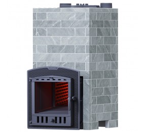 Чугунная печь для бани Техно Лит Гром 40 (П2) с облицовкой Классика (Талькохлорит кирпич)