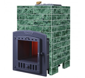 Чугунная печь для бани Техно Лит Гроза 18 (П2) с облицовкой Классика (Змеевик кирпич)