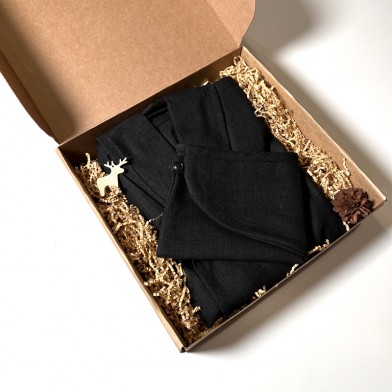 Подарочный набор «Уголь» №8, 100% лён: халат-кимоно и чалма