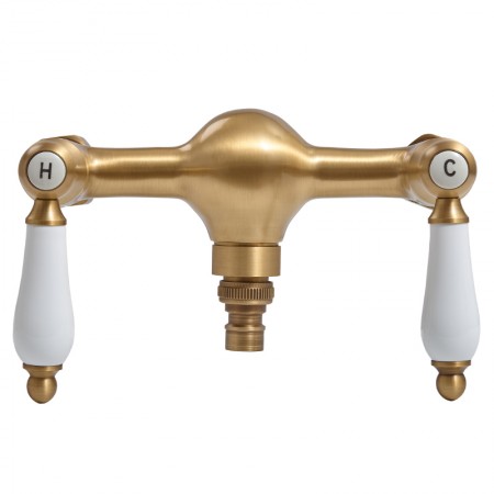 Двухвентильный кран для бани Premio с керамическими ручками (бронзовый)