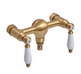 Двухвентильный кран для бани Premio с керамическими ручками (бронзовый)