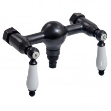 Двухвентильный кран для бани Premio с керамическими ручками (черный)