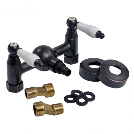 Двухвентильный кран для бани Premio с керамическими ручками (черный)