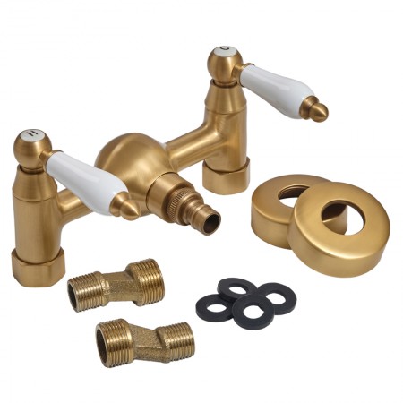 Двухвентильный кран для бани Premio с керамическими ручками (бронзовый)