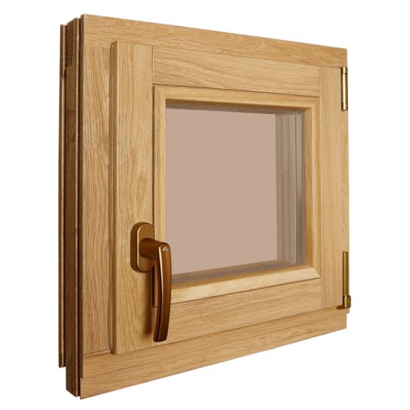 Окно для бани из ДУБА, поворотно-откидное, стеклопакет, с фурнитурой