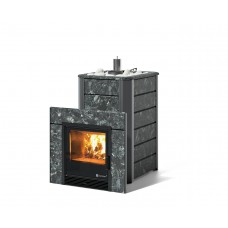 Дровяная печь Изистим (EASYSTEAM) Ялта 25 в облицовке «Хохлома черный»