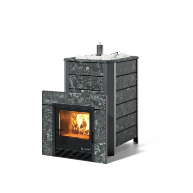 Дровяная печь Изистим (EASYSTEAM) Ялта 35 в облицовке Пироксенит