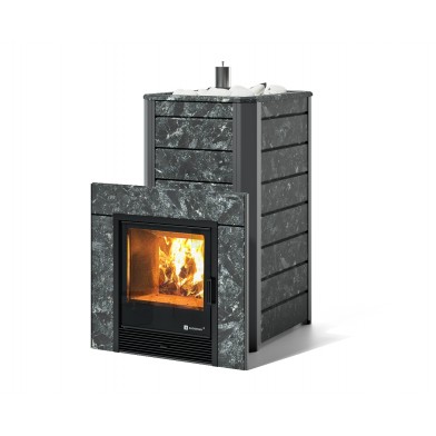 Дровяная печь Изистим (EASYSTEAM) Ялта 40 в облицовке Пироксенит