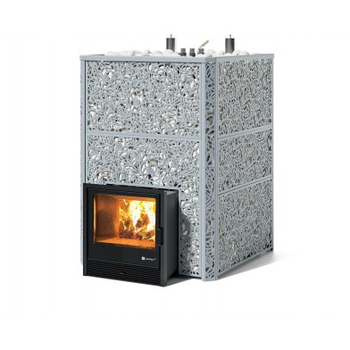 Дровяная печь Изистим (EASYSTEAM) Ялта 100 К в облицовке «Хохлома серый»