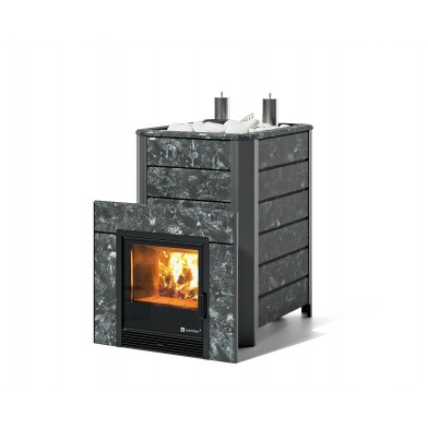 Дровяная печь Изистим (EASYSTEAM) Ялта 35 К в облицовке Пироксенит