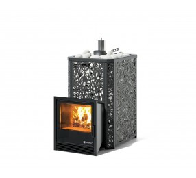 Дровяная печь Изистим (EASYSTEAM) Ялта 15 К в облицовке «Хохлома черный»