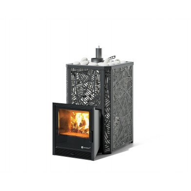 Дровяная печь Изистим (EASYSTEAM) Ялта 15 К в облицовке «Модерн черный»