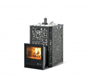 Дровяная печь Изистим (EASYSTEAM) Ялта 25 К в облицовке «Хохлома черный»