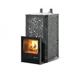 Дровяная печь Изистим (EASYSTEAM) Ялта 40 К в облицовке «Хохлома черный»