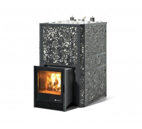 Дровяная печь Изистим (EASYSTEAM) Ялта 60 К в облицовке «Хохлома черный»