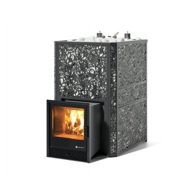 Дровяная печь Изистим (EASYSTEAM) Ялта 60 К в облицовке «Хохлома черный»