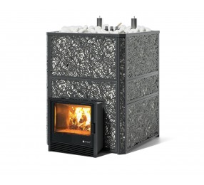 Дровяная печь Изистим (EASYSTEAM) Ялта 80 К в облицовке «Хохлома черный»