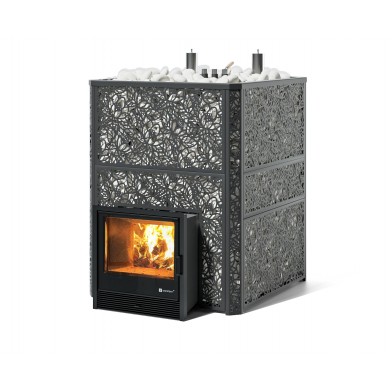 Дровяная печь Изистим (EASYSTEAM) Ялта 80 К в облицовке «Хохлома черный»