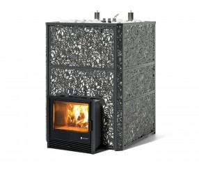 Дровяная печь Изистим (EASYSTEAM) Ялта 100 К в облицовке «Хохлома черный»