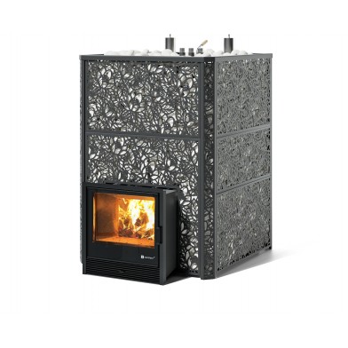 Дровяная печь Изистим (EASYSTEAM) Ялта 100 К в облицовке «Хохлома черный»