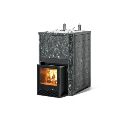 Дровяная печь Изистим (EASYSTEAM) Домна 45 К в облицовке Пироксенит в наборном кожухе