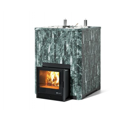 Дровяная печь Изистим (EASYSTEAM) Домна 60 К в облицовке Змеевик в наборном кожухе