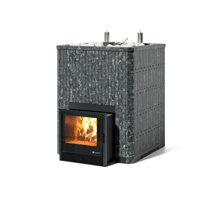 Дровяная печь Изистим (EASYSTEAM) Домна 60 К в облицовке Пироксенит в наборном кожухе