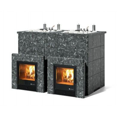 Дровяная печь Изистим (EASYSTEAM) Домна 90 К ТВИН в облицовке Пироксенит