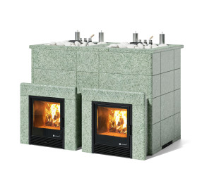 Дровяная печь Изистим (EASYSTEAM) Домна 90 К ТВИН в облицовке Жадеит