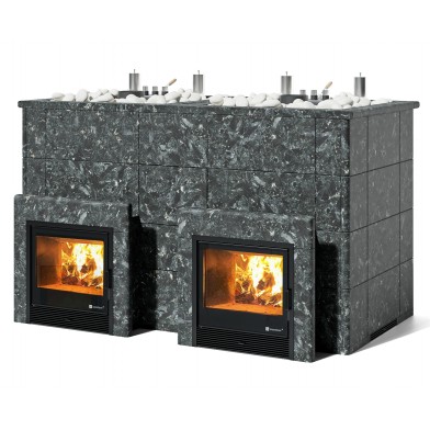 Дровяная печь Изистим (EASYSTEAM) Домна 120 К ТВИН в облицовке Пироксенит