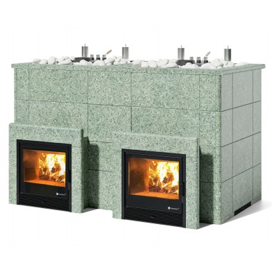 Дровяная печь Изистим (EASYSTEAM) Домна 120 К ТВИН в облицовке Жадеит