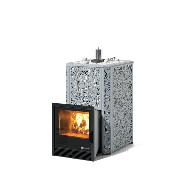 Дровяная печь Изистим (EASYSTEAM) Ялта 25 в облицовке «Хохлома серый»