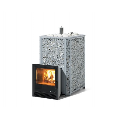 Дровяная печь Изистим (EASYSTEAM) Ялта 35 в облицовке «Хохлома серый»