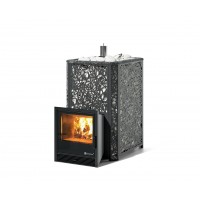 Дровяная печь Изистим (EASYSTEAM) Ялта 35 в облицовке «Хохлома черный»