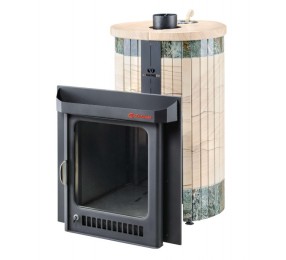 Печь для бани Ферингер Макси в облицовке Окаменевшее дерево перенесенный рисунок+Жадеит