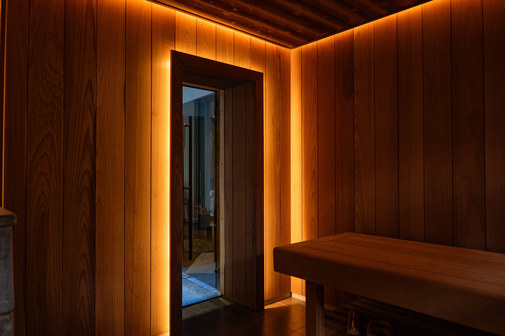 Дверной портал и стены парной из Noire Wood